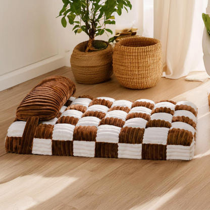 Handmade Plush Colour Block Plaid Orthopaedic Support Dog Bed with Pillow