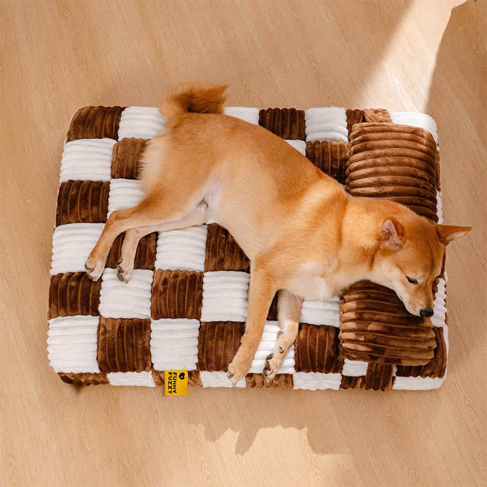 Handmade Plush Colour Block Plaid Orthopaedic Support Dog Bed with Pillow