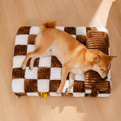 Handmade Plush Colour Block Plaid Orthopaedic Support Dog Bed with Pillow