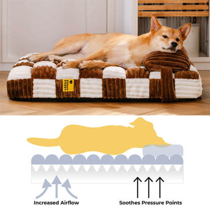 Handmade Plush Colour Block Plaid Orthopaedic Support Dog Bed with Pillow