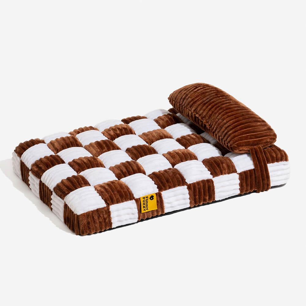 Handmade Plush Colour Block Plaid Orthopaedic Support Dog Bed with Pillow