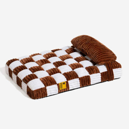 Handmade Plush Colour Block Plaid Orthopaedic Support Dog Bed with Pil