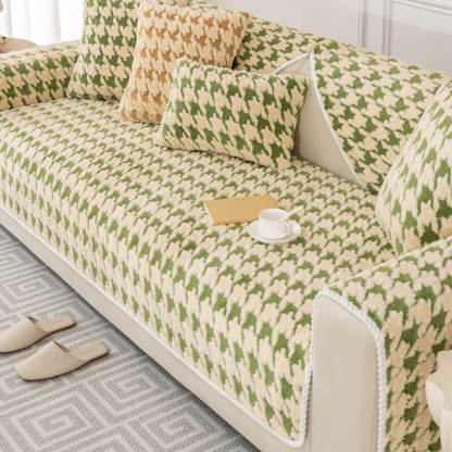 Houndstooth Plush Mat Furniture Protection Anti-Slip Sofa Cover