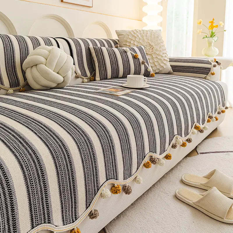 Irregular Contrast Colour Chenille Skin-Friendly Non-Slip Sofa Protective Sofa Cover