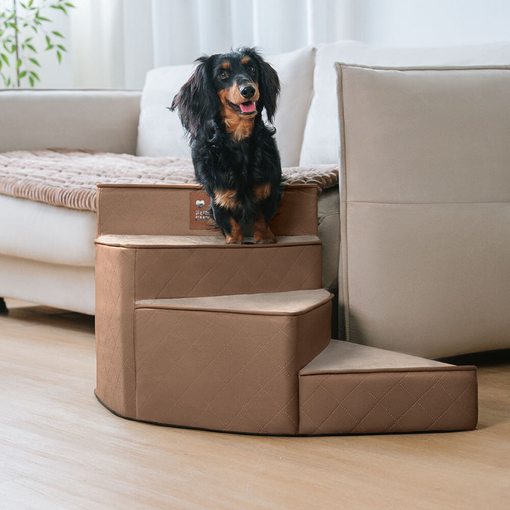 Luxe Water-repellent Faux Leather Removable Spiral Pet Steps - StepEase