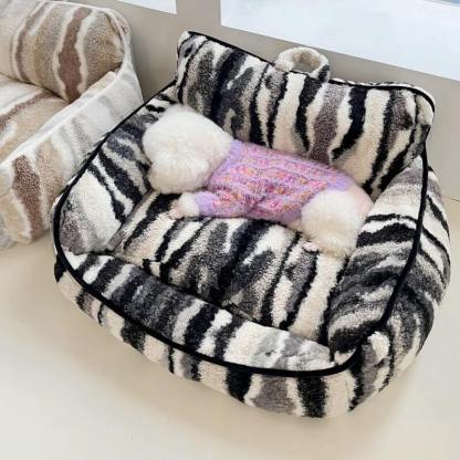 Luxury Lambswool Zebra Print Dog & Cat Sofa Bed