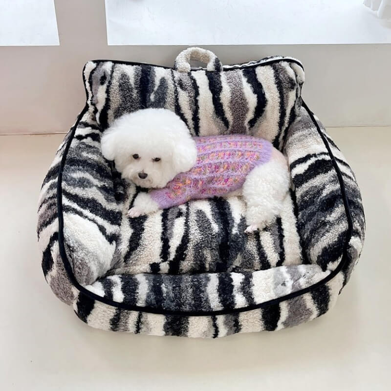 Luxury Lambswool Zebra Print Dog & Cat Sofa Bed