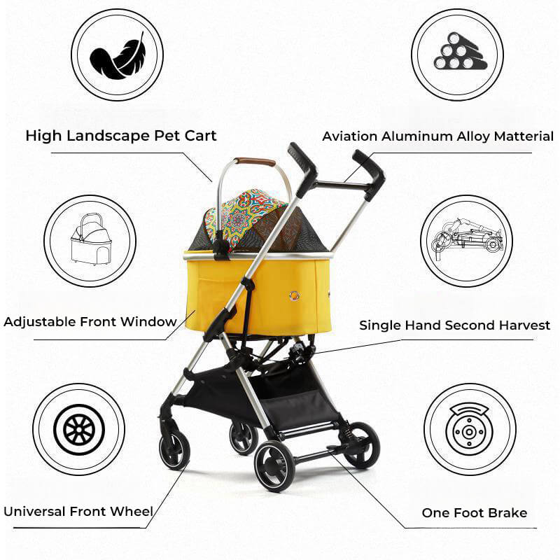 Multifunctional 2-in-1 Pet Stroller Aluminium Alloy Dog Pram - Ultra-Light & Detachable for Puppies