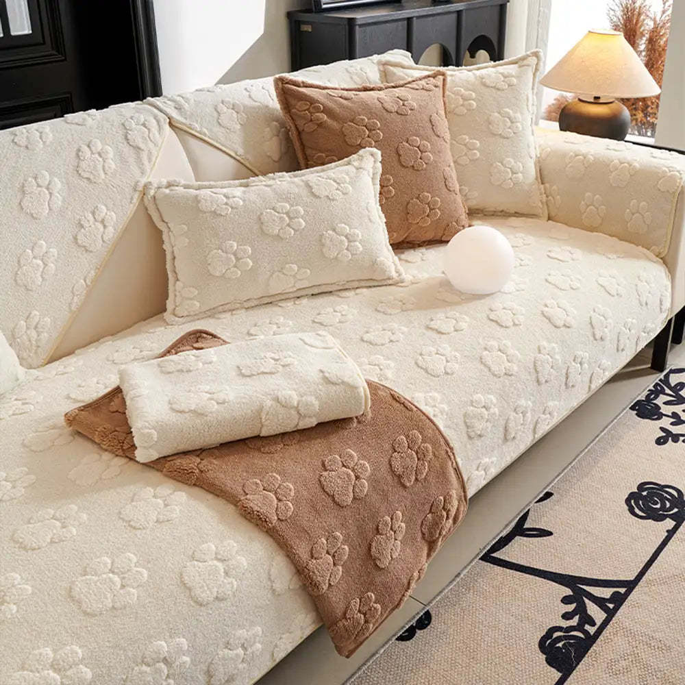 Paw Print Cute Plush Thick Sofa Decoration Non-slip Sofa Cover