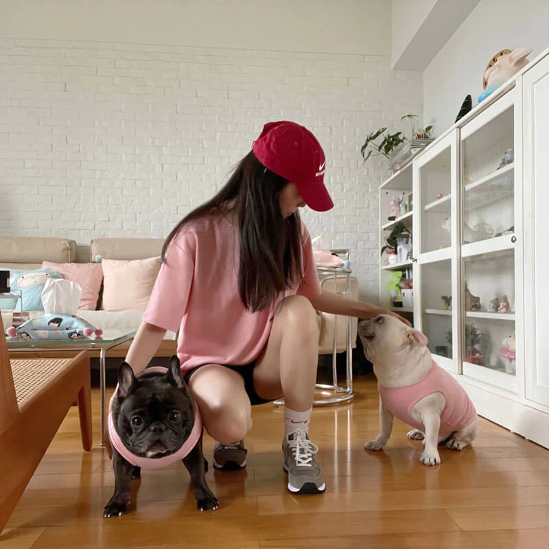Pink Matching T-Shirts and Puppy Vest Set for Dog and Owner
