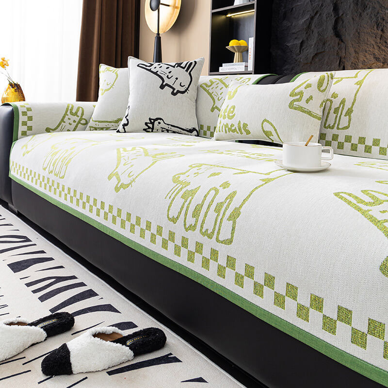 Playful Cat Chenille Fabric Anti-Scratch Sofa Protection Sofa Cover