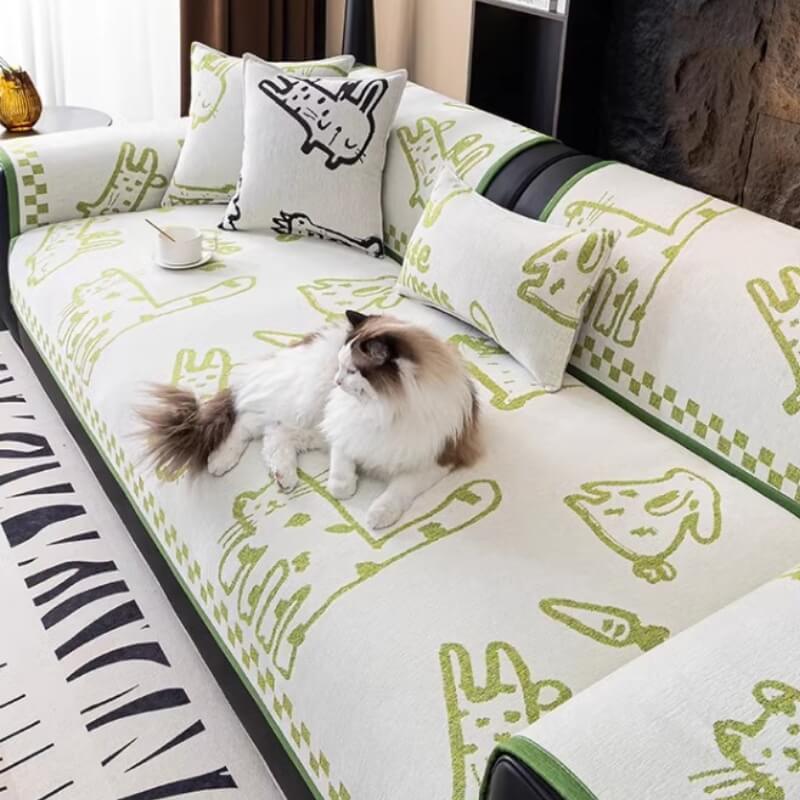 Playful Cat Chenille Fabric Anti-Scratch Sofa Protection Sofa Cover