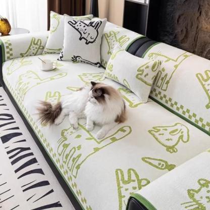 Playful Cat Chenille Fabric Anti-Scratch Sofa Protection Sofa Cover