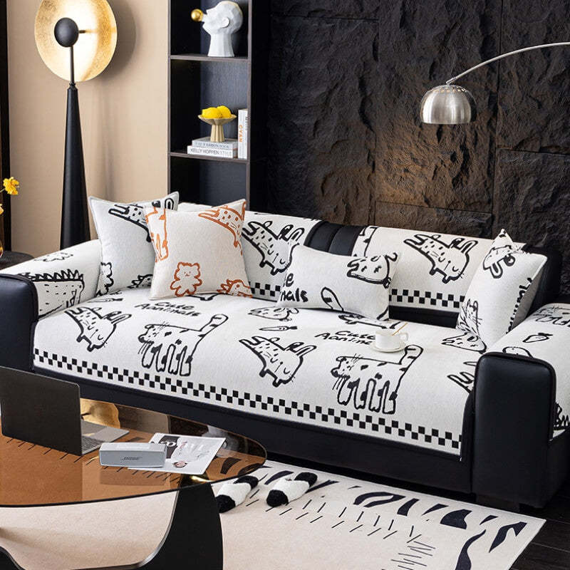 Playful Cat Chenille Fabric Anti-Scratch Sofa Protection Sofa Cover