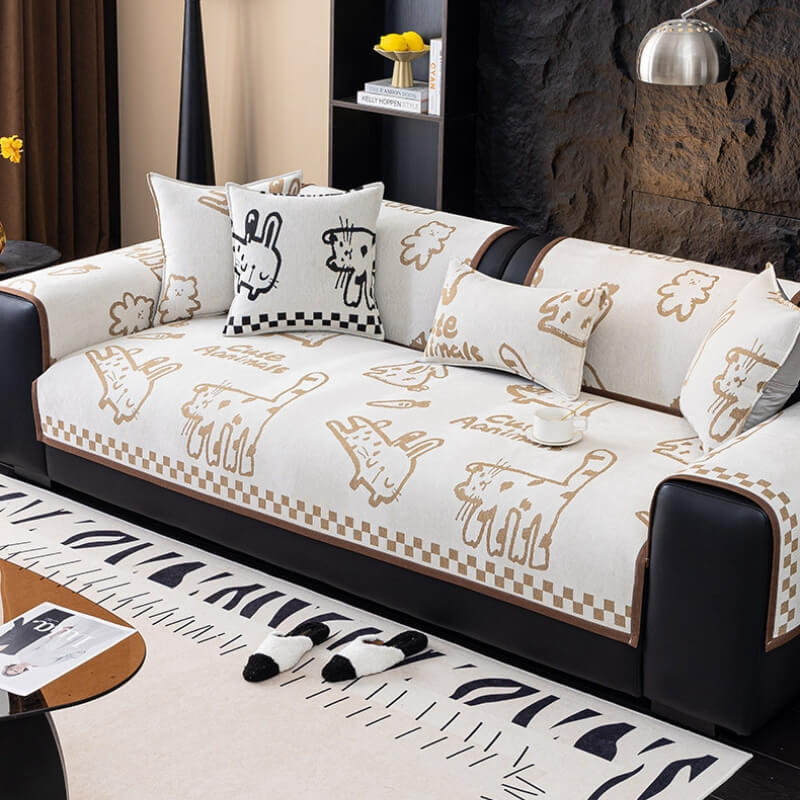 Playful Cat Chenille Fabric Anti-Scratch Sofa Protection Sofa Cover