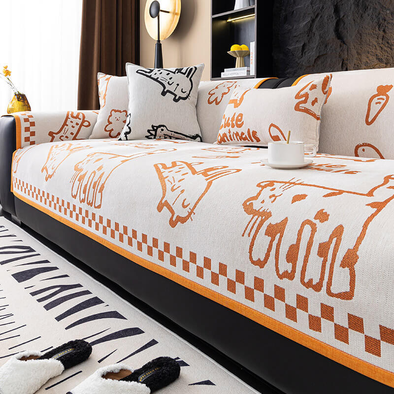 Playful Cat Chenille Fabric Anti-Scratch Sofa Protection Sofa Cover