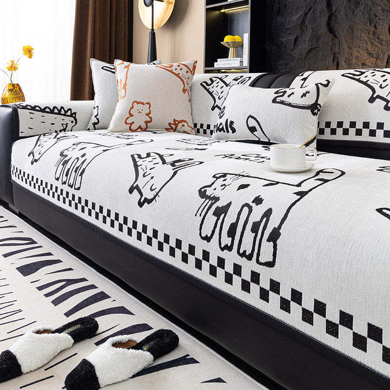 Playful Cat Chenille Fabric Anti-Scratch Sofa Protection Sofa Cover