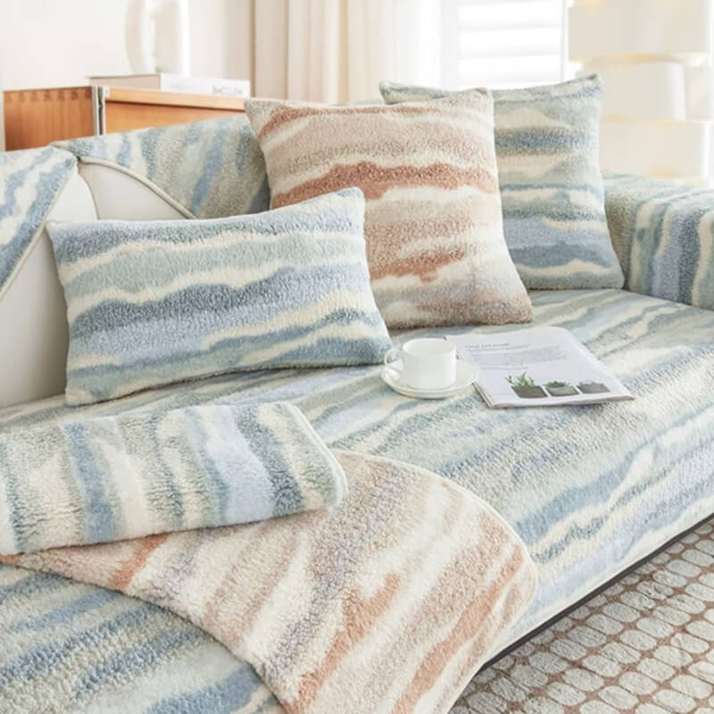 Plush Cream Comfort Furniture Protective Mat Sofa Cover