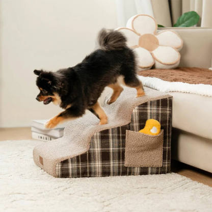 Plush Plaid High-Density Sponge Removable Pet Ramp Stairs - ComfyClimb