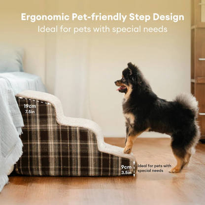 Plush Plaid High-Density Sponge Removable Pet Ramp Stairs - ComfyClimb