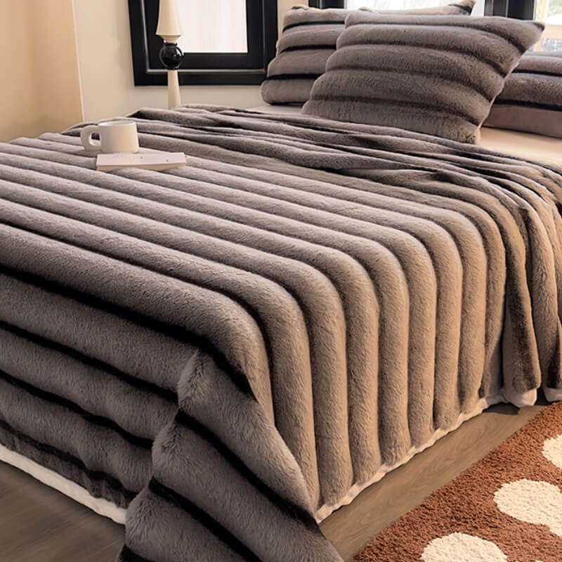 Plush Velvet Striped Blanket Pet-Friendly Bed Sheet
