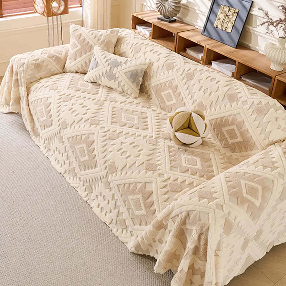Plush Thickened Geometric Pattern Furniture Blanket Throw Sofa Cover