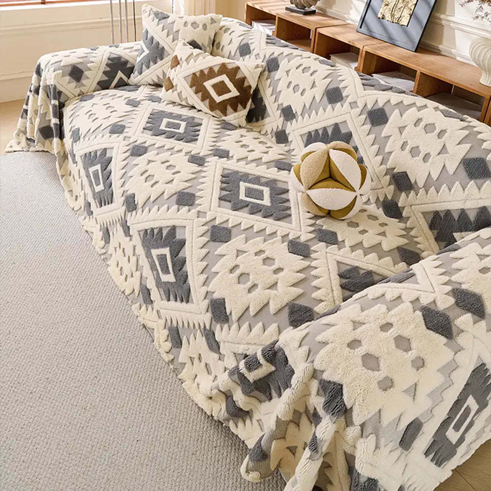 Plush Thickened Geometric Pattern Furniture Blanket Throw Sofa Cover