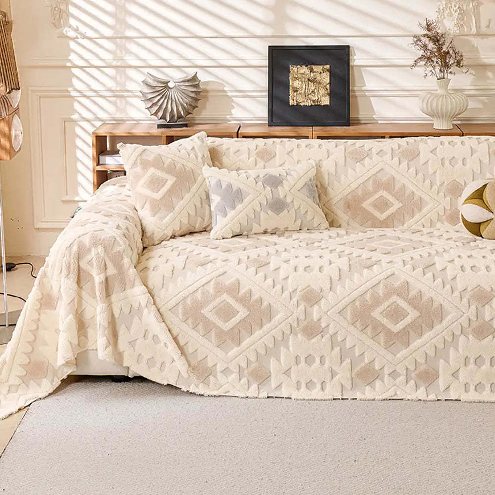 Plush Thickened Geometric Pattern Furniture Blanket Throw Sofa Cover