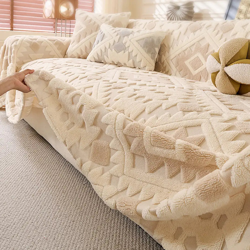 Plush Thickened Geometric Pattern Furniture Blanket Throw Sofa Cover