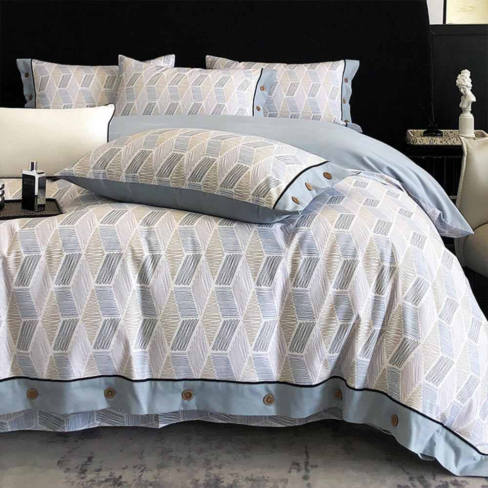 Colourful Geometric Ultra-Soft Brushed Cotton Button Bed Sheet Set