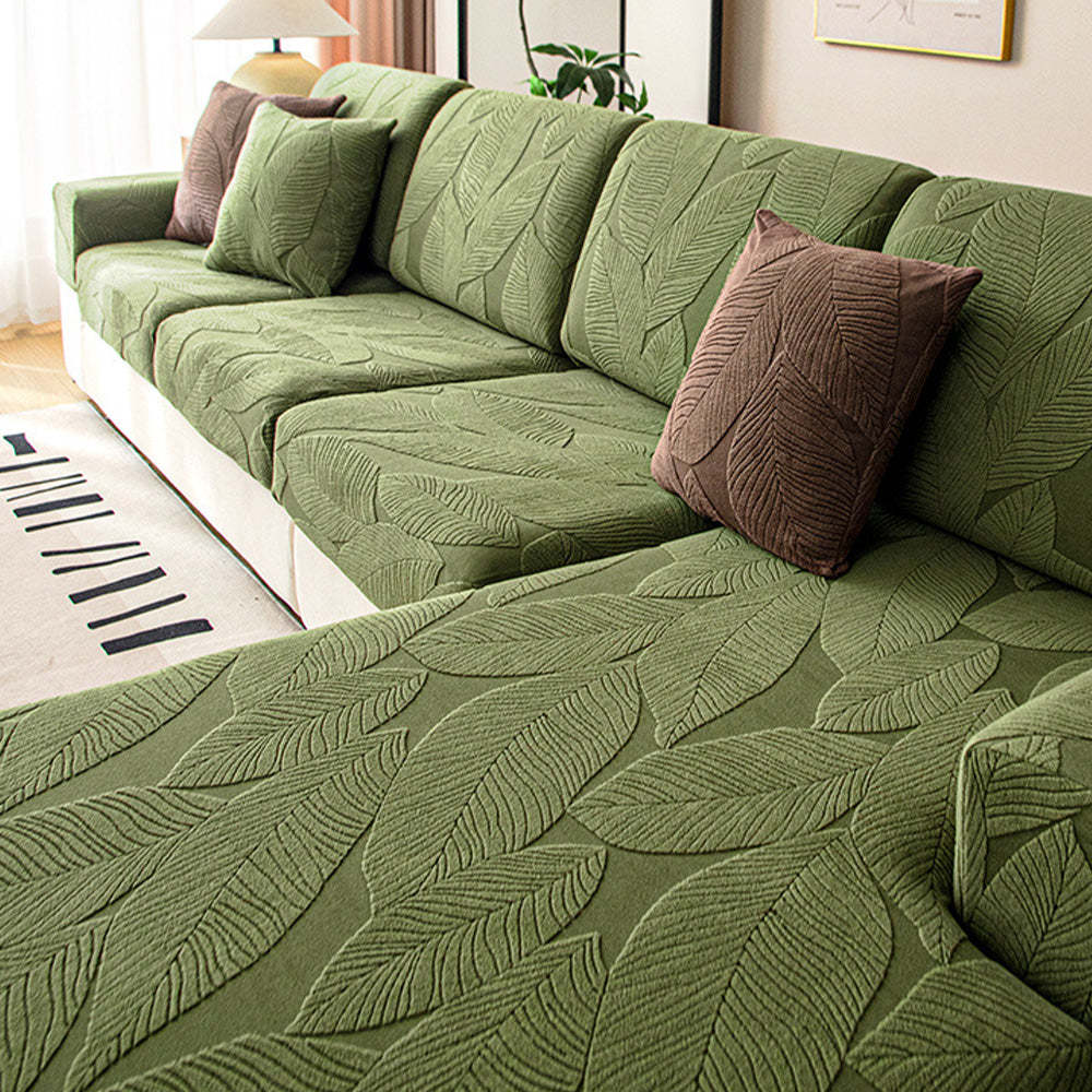 Modern Leaf Jacquard Waterproof Anti-Scratch Stretch Full Wrap Sofa Co