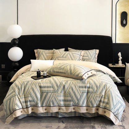 Colourful Geometric Ultra-Soft Brushed Cotton Button Bed Sheet Set