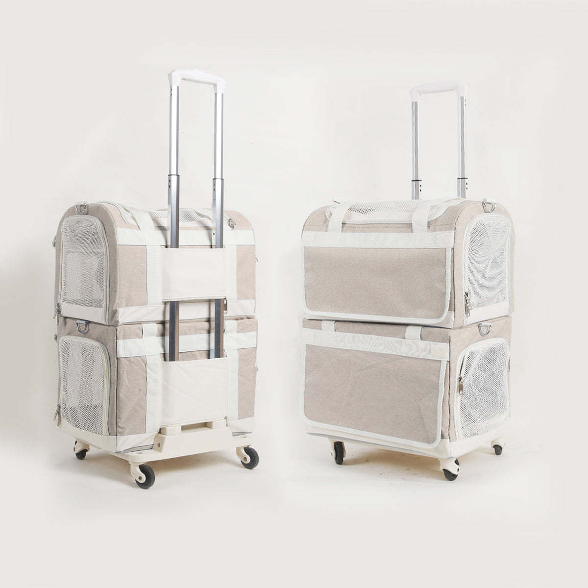 Double-Layer Spacious Multi-Cat Travel Rolling Pet Carrier Bag with Wheels