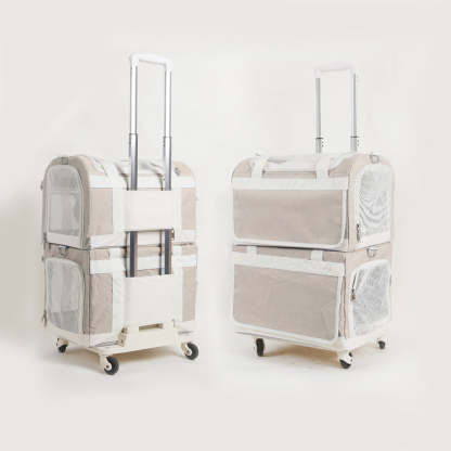 Double-Layer Spacious Multi-Cat Travel Rolling Pet Carrier Bag with Wheels