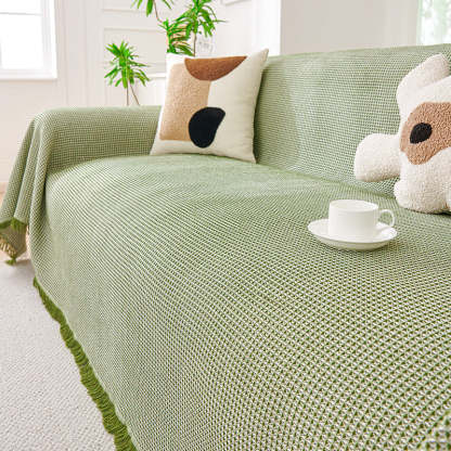 All-Season Solid Waffle Weave Durable One-Piece Sofa Cover