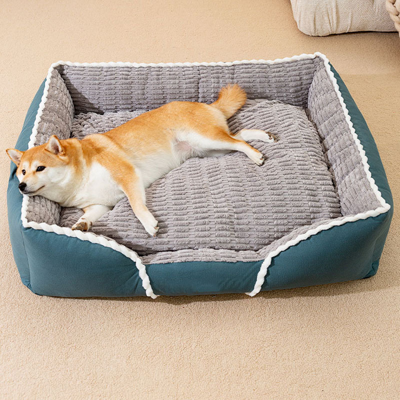 Soft Corduroy All Season Removable Dog Square Bed