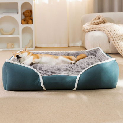 Soft Corduroy All Season Removable Dog Square Bed