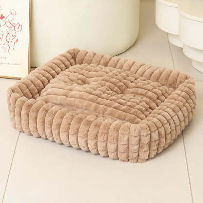 Square Striped Short Plush Fluffy Dog Bed for Small to Large Dogs’ Deep Rest