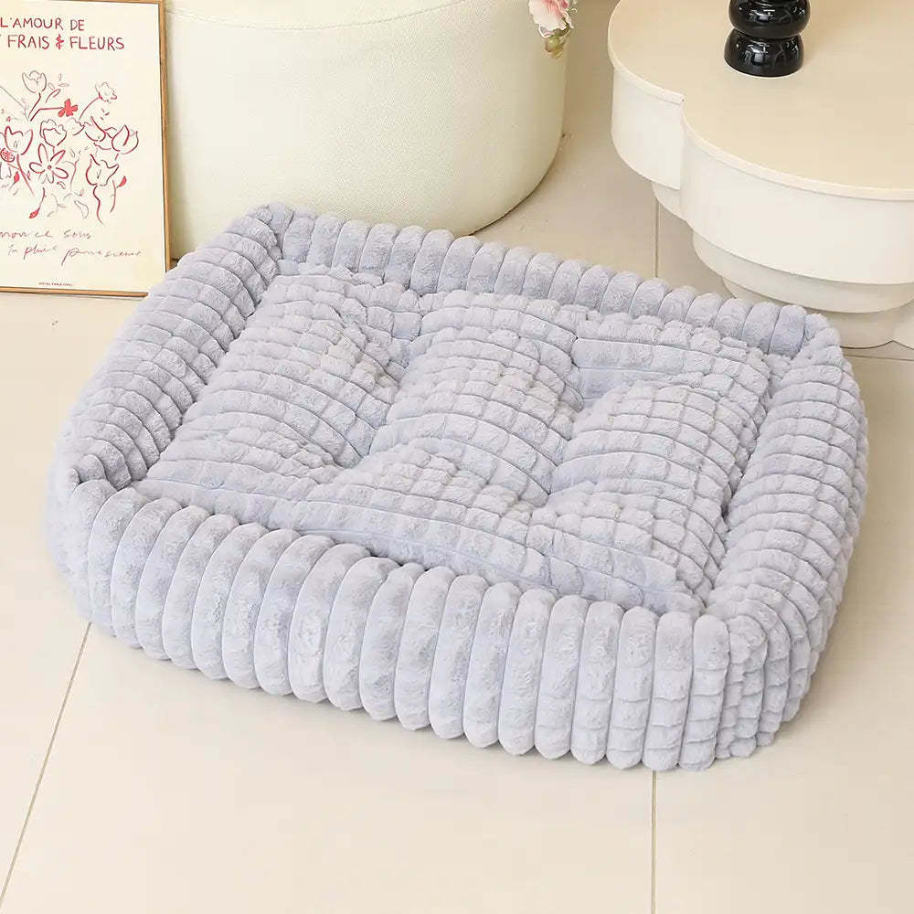 Square Striped Short Plush Fluffy Dog Bed for Small to Large Dogs’ Deep Rest
