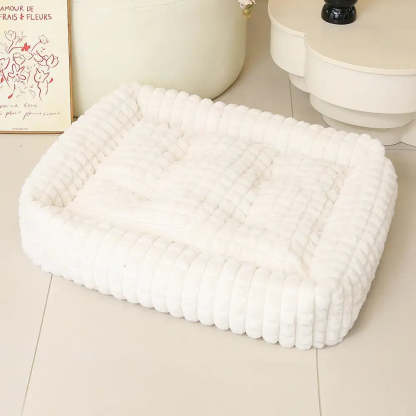 Square Striped Short Plush Fluffy Dog Bed for Small to Large Dogs’ Deep Rest