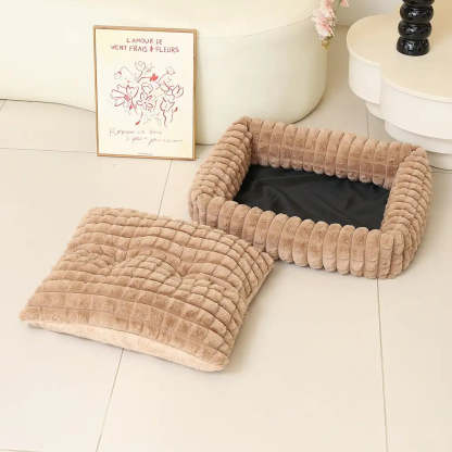 Square Striped Short Plush Fluffy Dog Bed for Small to Large Dogs’ Deep Rest