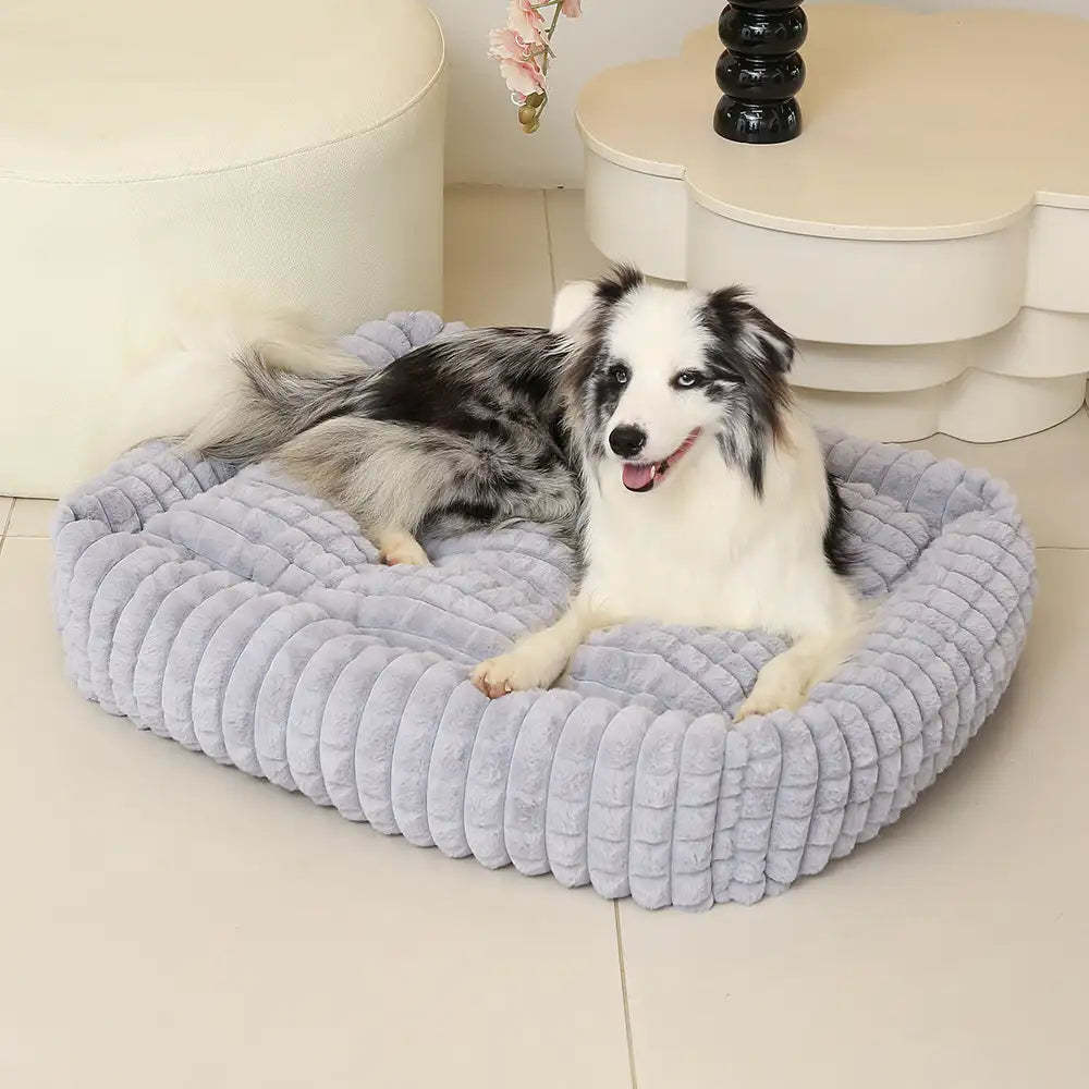 Square Striped Short Plush Fluffy Dog Bed for Small to Large Dogs’ Deep Rest
