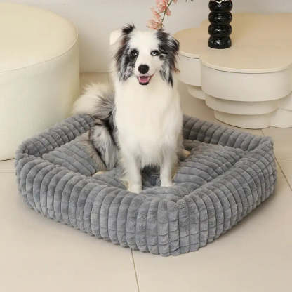 Square Striped Short Plush Fluffy Dog Bed for Small to Large Dogs’ Deep Rest