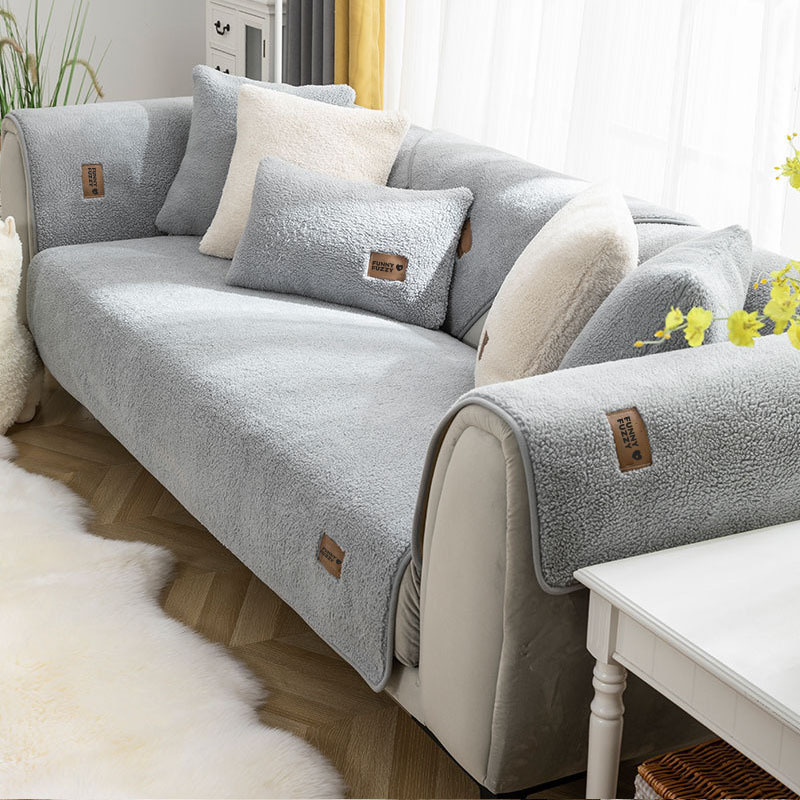 Thick Fuzzy Sherpa Fleece Non-Slip Sofa Cover