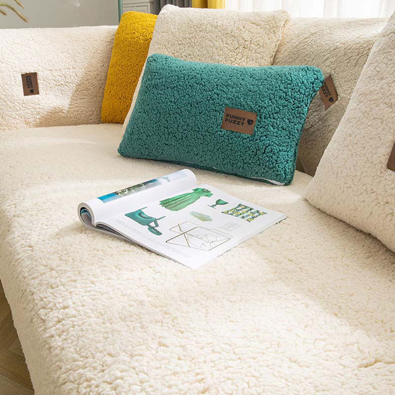 Thick Fuzzy Sherpa Fleece Non-Slip Sofa Cover