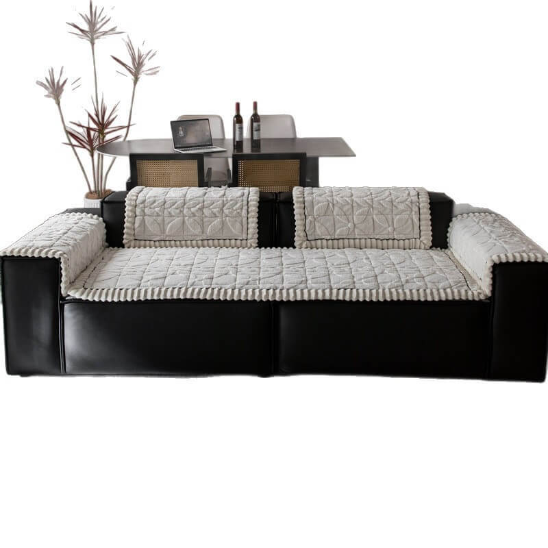 Thickend Short Plush Leaf Pattern Scratch Resistant Non-Slip Sofa Cover