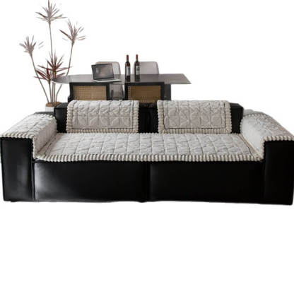 Thickend Short Plush Leaf Pattern Scratch Resistant Non-Slip Sofa Cover