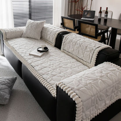 Thickend Short Plush Leaf Pattern Scratch Resistant Non-Slip Sofa Cover