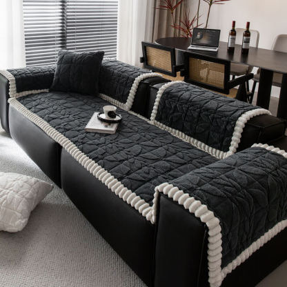 Thickend Short Plush Leaf Pattern Scratch Resistant Non-Slip Couch Cover