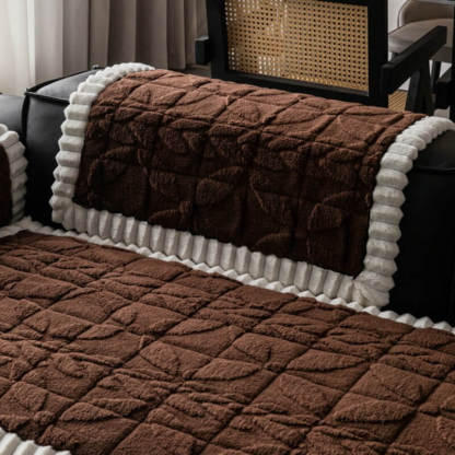 Thickend Short Plush Leaf Pattern Scratch Resistant Non-Slip Sofa Cover